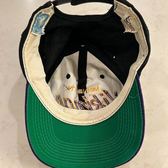 Vintage 90's Sports Specialties Minnesota Vikings NFL Script Snapback Hat Black - Picture 6 of 7
